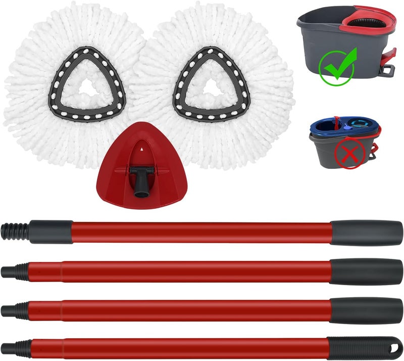 GFRED Mop Replace Heads Mop Handle and Mop Base Replacement for O Cedar EasyWring 1-Tank Spin Mop System, 2 Microfiber Mop Head Refills, 4-Section Iron Mop Handle 30-58in and 1 Mop Head Cover Set(No Bucket) - Image 1